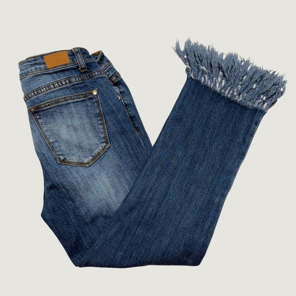 Judy Blue Cropped Jeans Womens 9/29 Blue Frayed Fringe Hem JB8253 Boho Denim